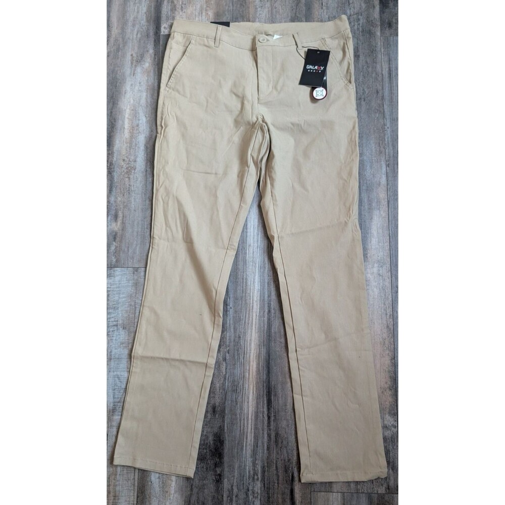 Galaxy by Harvic Men's Khaki Super Stretch Slim Fit Everyday Chino Pants 34/32